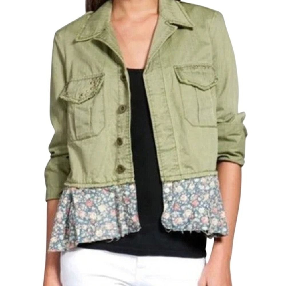 We‎ The Free XS Green Embellished Sargent Floral Peplum Casual Boho Jacket